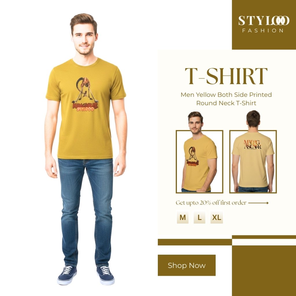 Men Yellow Both Side Printed Round Neck T-Shirt (TSH-M-013)
