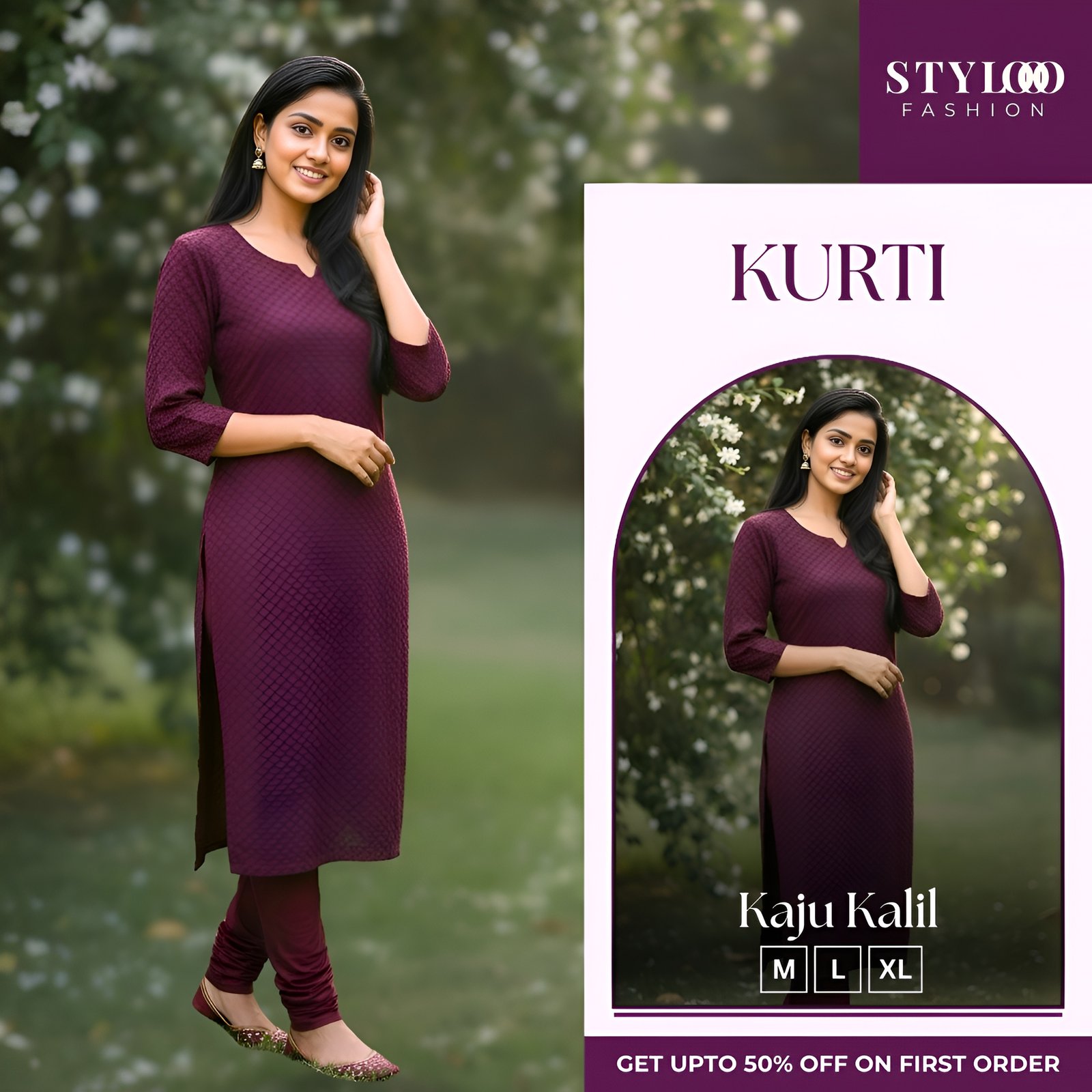 Women Maroon Self Design Straight Kurti (LKTS-W-012)