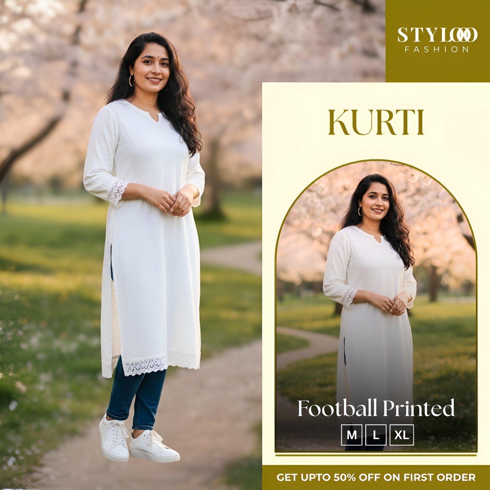 Women Solid White Lace Attached Straight Kurti (LKTS-W-009)