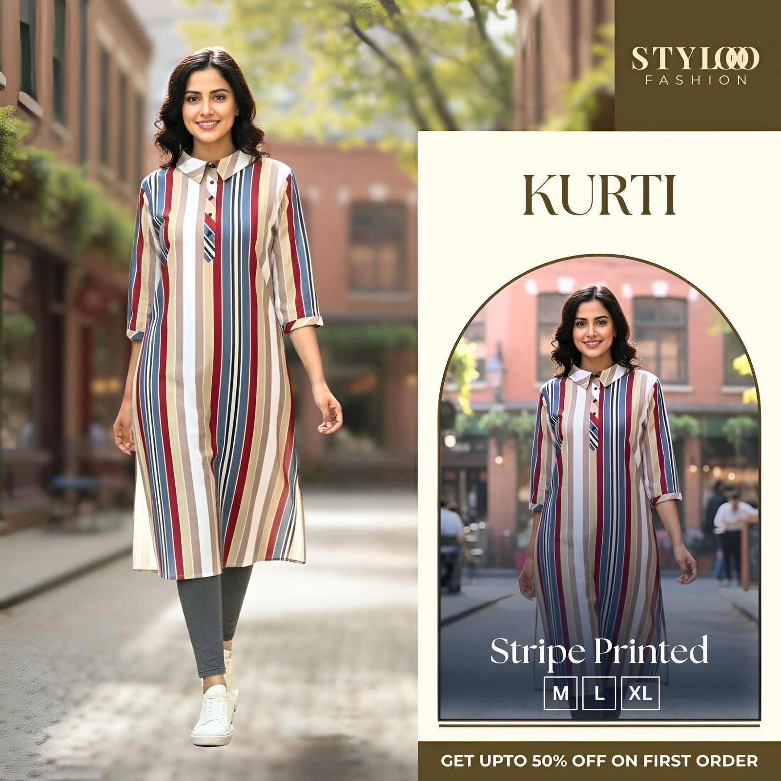 Women Multicolor Striped Straight Kurta (LKTS-W-004)