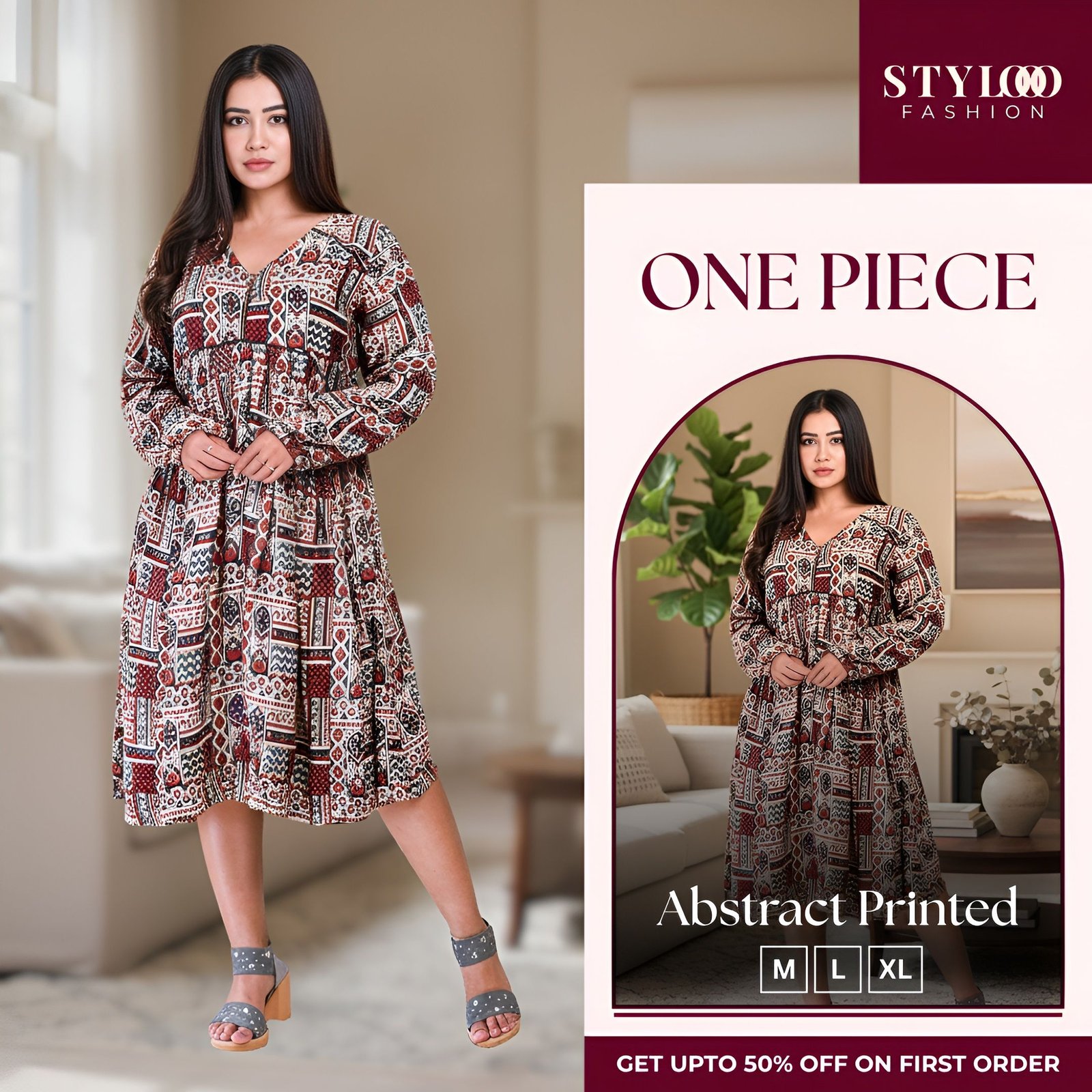 Women Printed Flared Multicolor One Piece (SGWN-W-001)