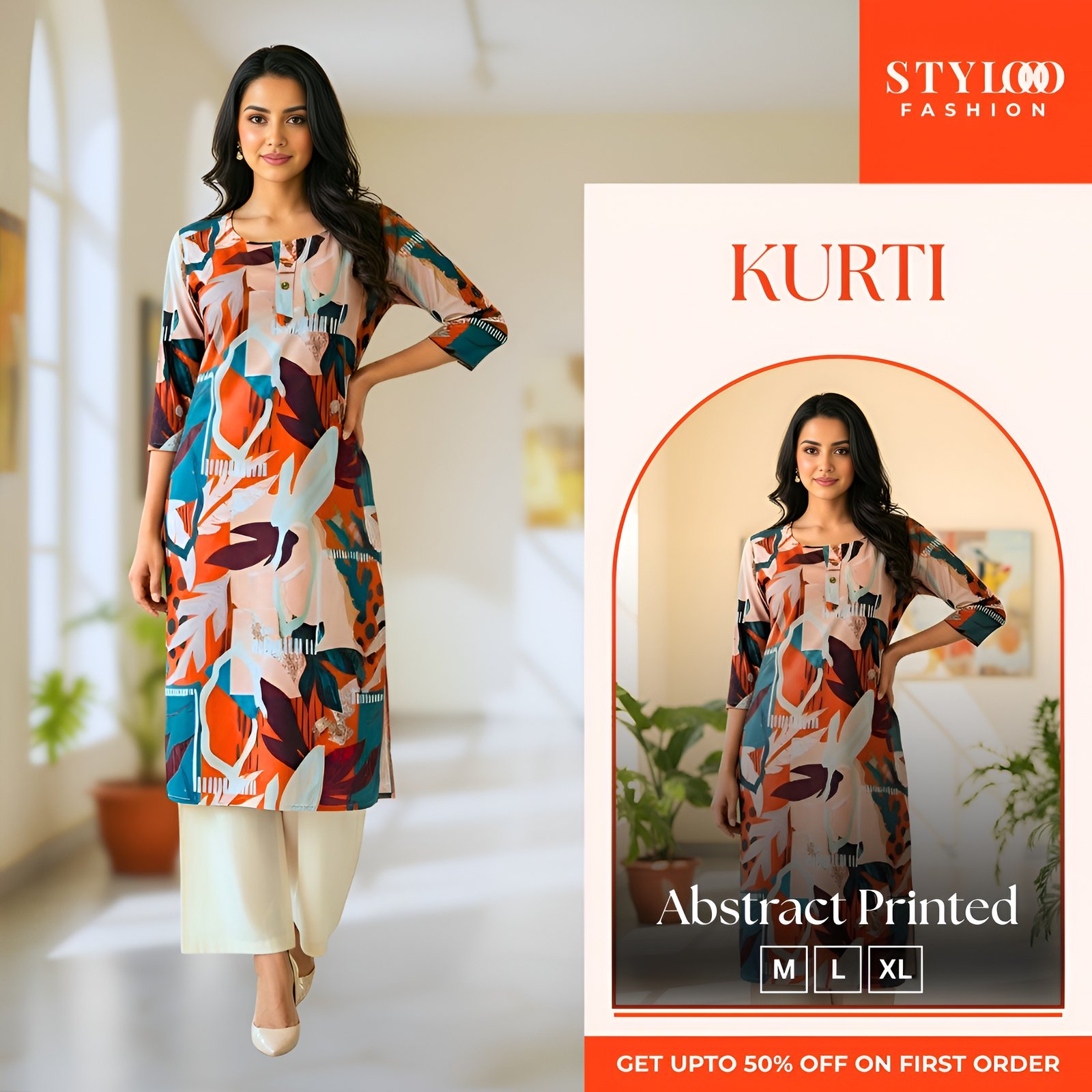 Women Multicolor Abstract Printed Straight Kurti (LKTS-W-011)