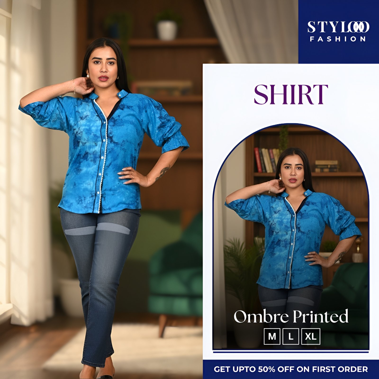 Women's Tie & Dye/Ombre Regular Fit Casual Shirt (SHT-W-024)