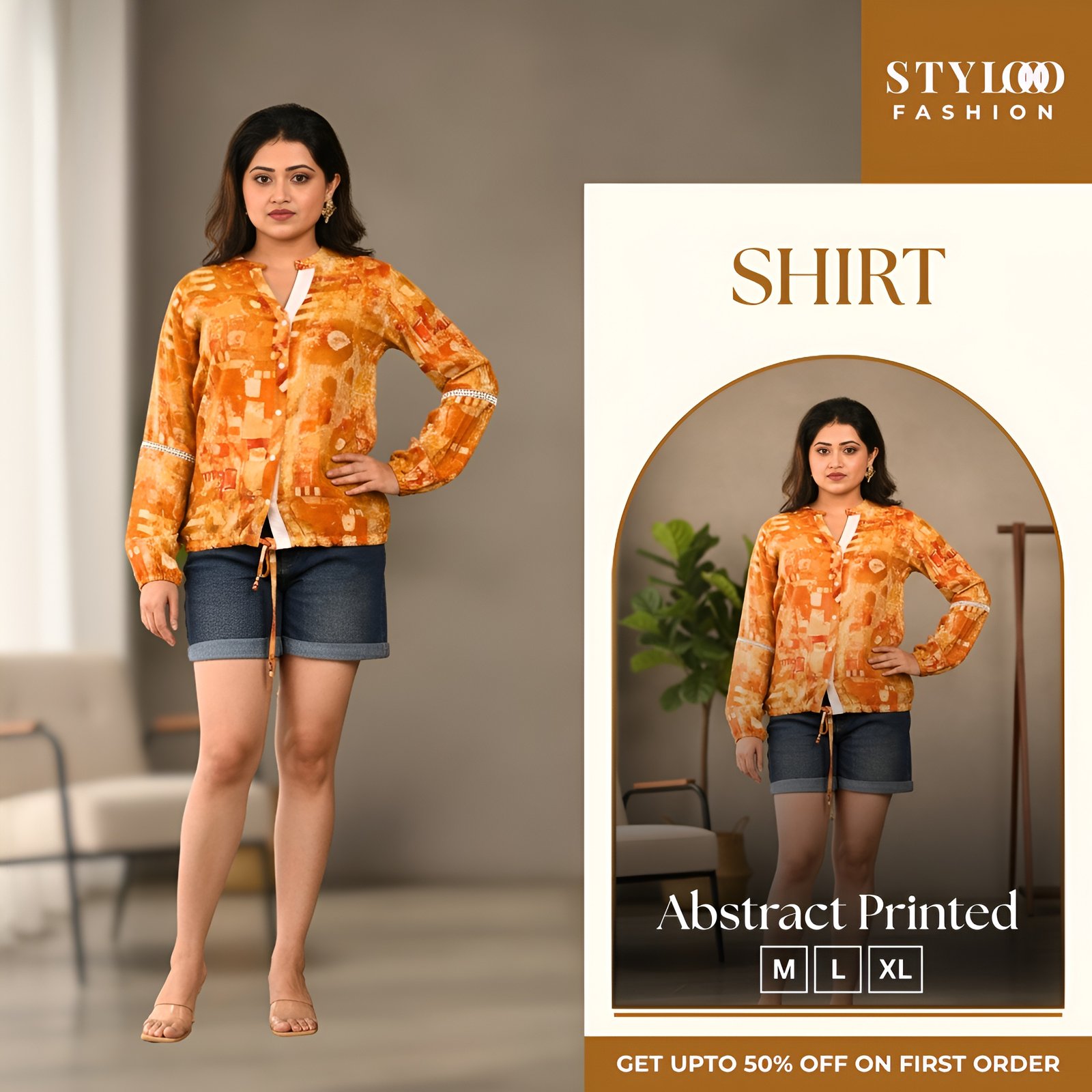 Women's Abstract Print Full Sleeve Casual Shirt (SHT-W-025)