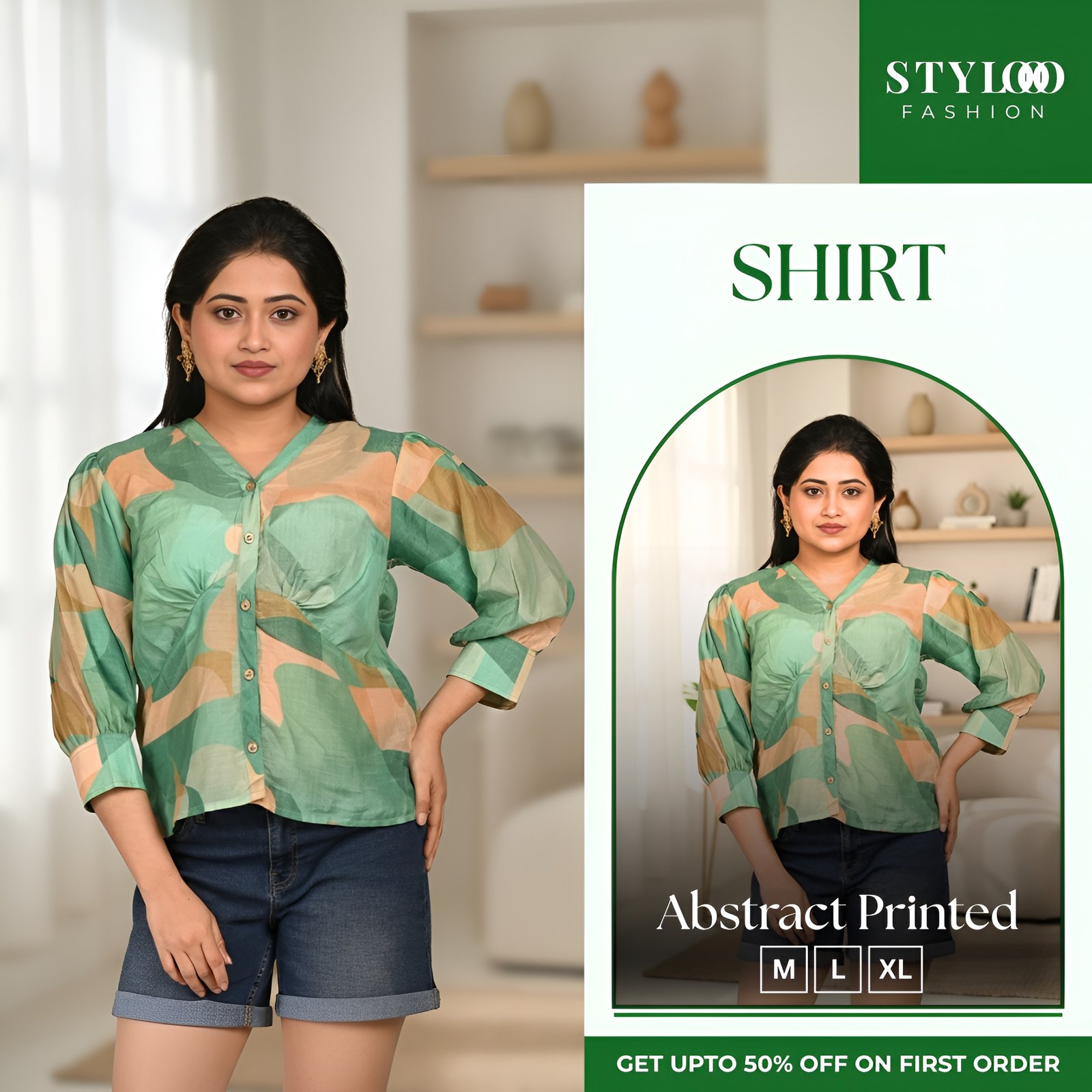 Women Abstract Print V-Neck Regular Top (SHT-W-030)